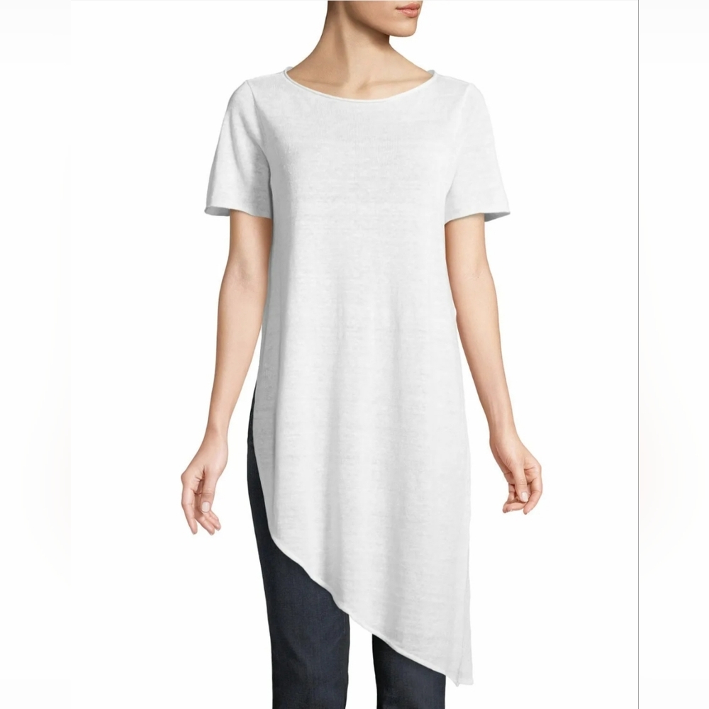 NWT Eileen Fisher White Organic Linen Asymmetrical Tunic Size Medium Orig $158